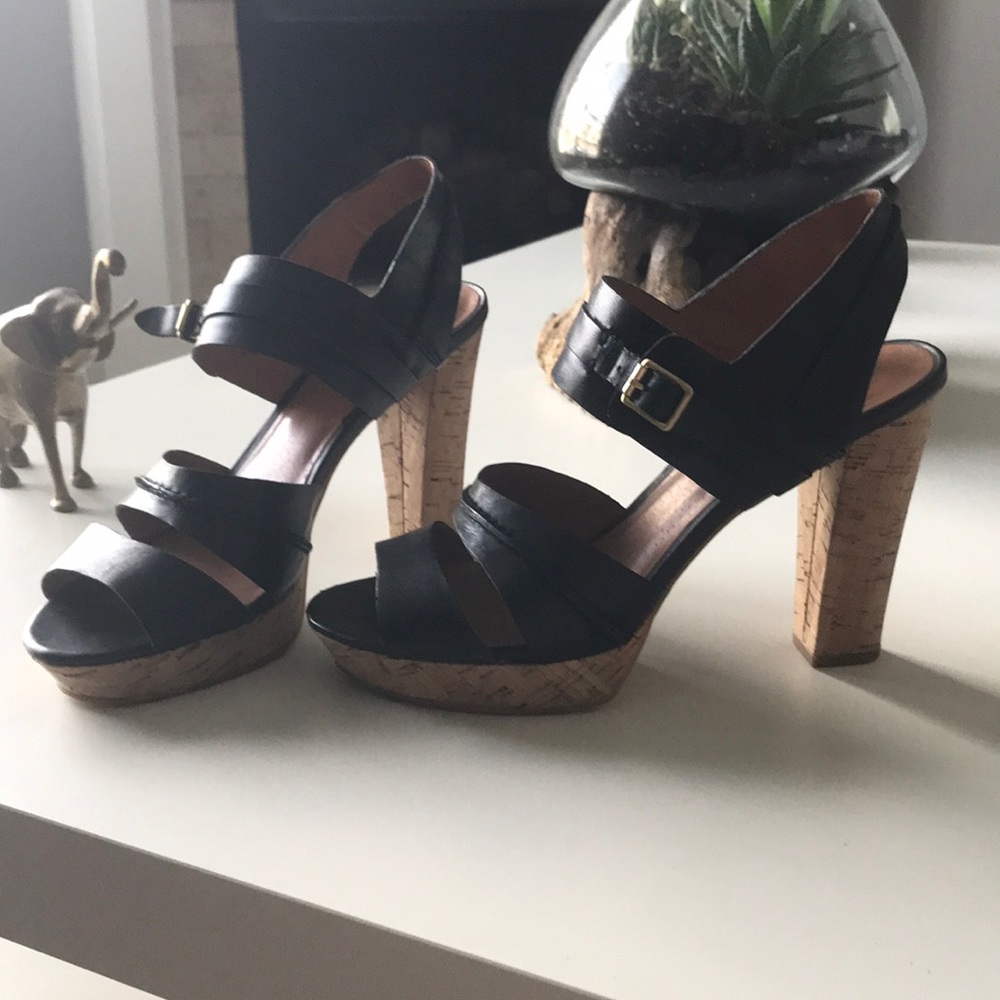 MRKT Black Polly Cork Heel Sandals